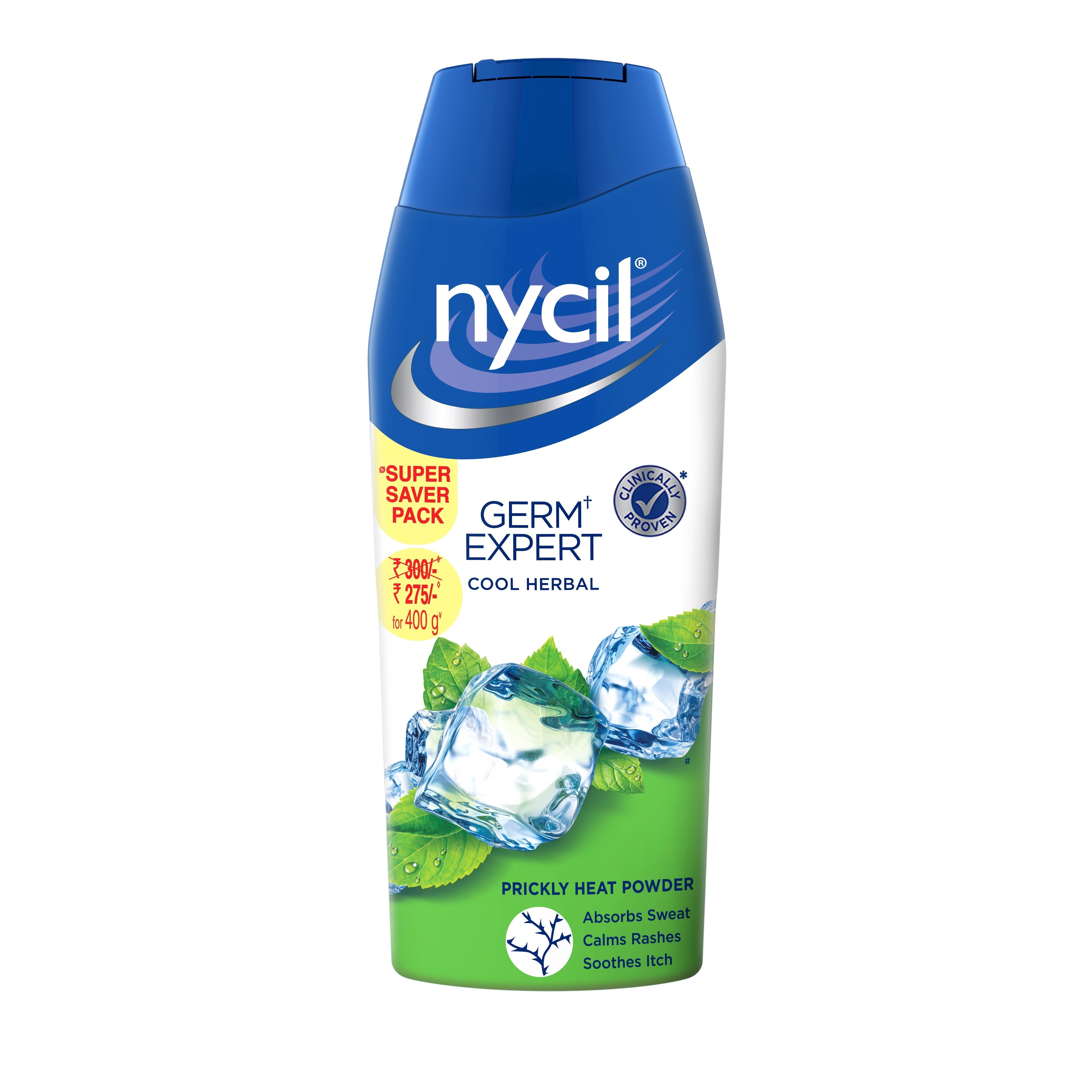 Nycil Germ Expert Cool Herbal Prickly Heat and Cooling Powder - 400 g | Get Relief from Skin Problems