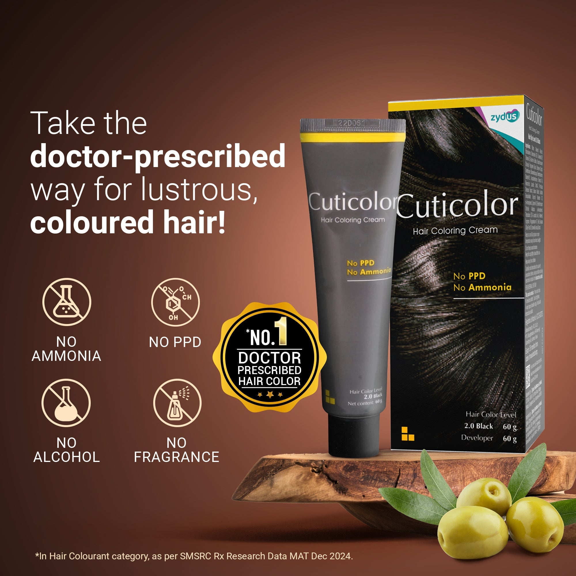 Cuticolor Permanent Hair Color Cream|#1 Dr prescribed|Suitable for Sensitive Skin|Eco Mechanism for Preserving Scalp Health|No Ammonia|No PPD|Enriched with Portulaca & Boseivela Extracts - Black (60g)
