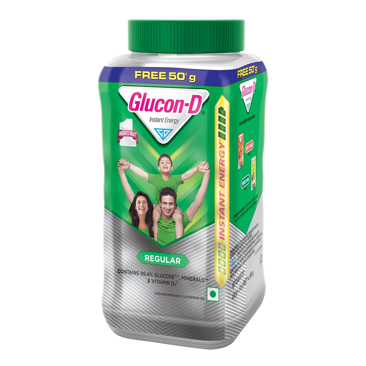Glucon-D Regular Glucose Powder(450g+ 50g, Jar)| For Tasty Glucose Drink| Provides Instant Energy| Vitamin D2 Supports Immunity