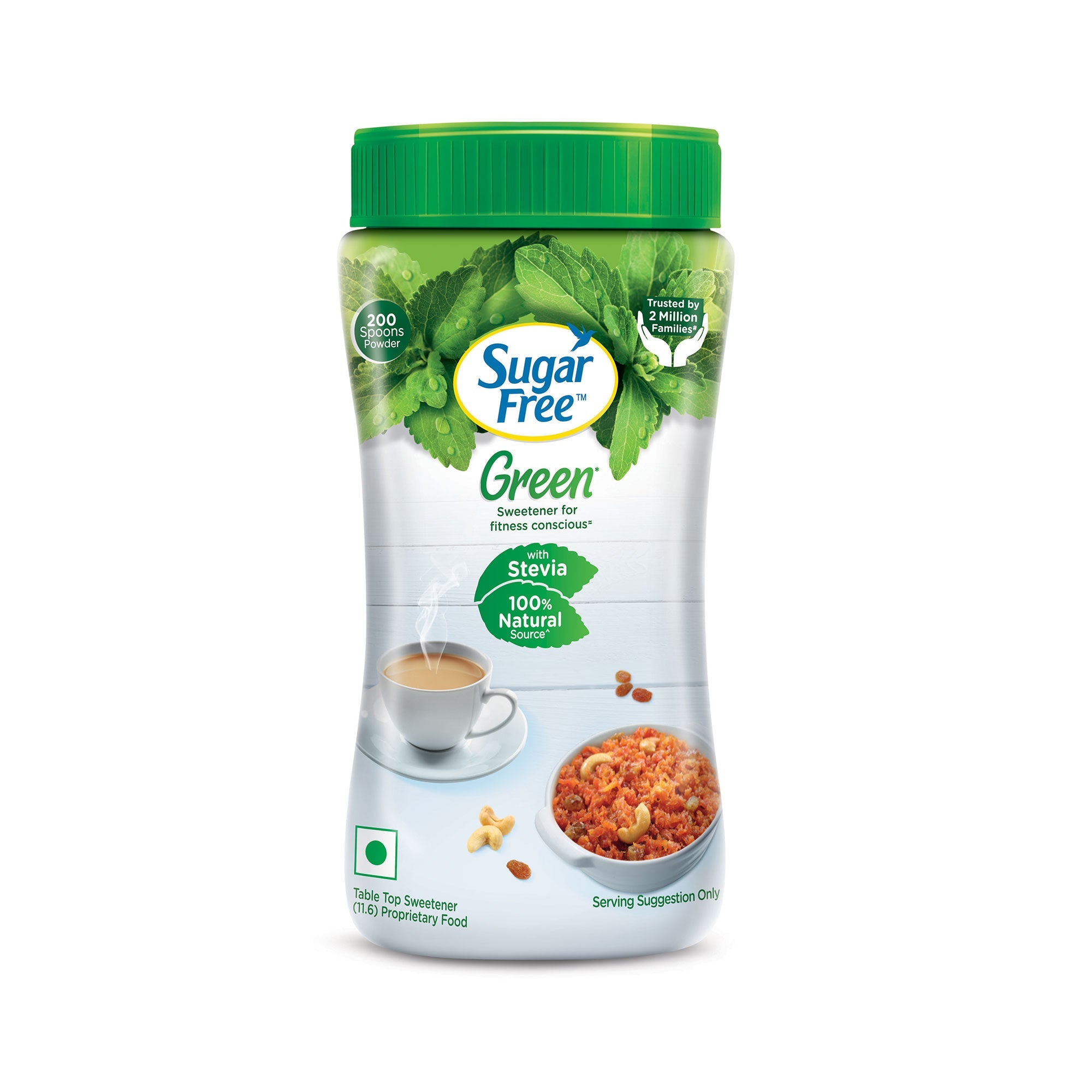 Sugar Free Green Stevia Jar, 200 g | 100% Plant-based Natural Sweetener | Equivalent to Sweetness from 1Kg Sugar | 100% Natural Stevia leaves| Sweet like Sugar but with zero calories|