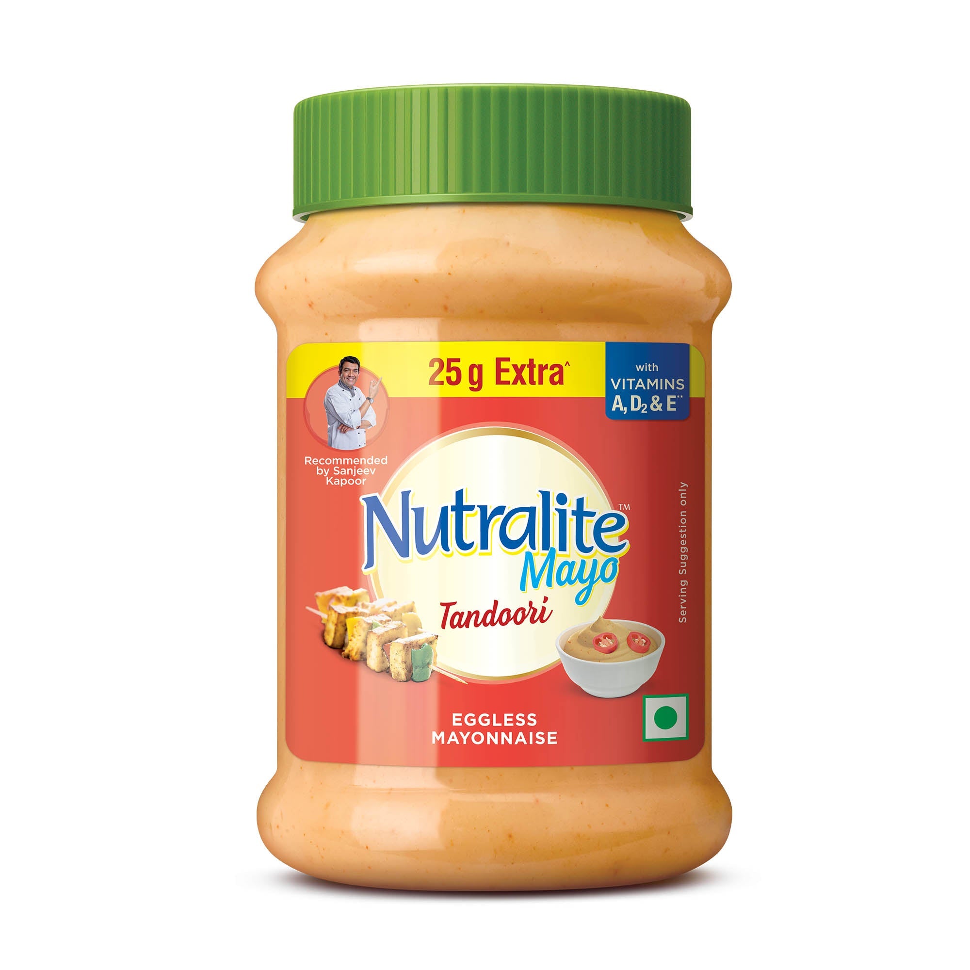 Nutralite Tandoori Mayo 300 Gram (275 Gram With 25 G Extra)|Eggless Mayonnaise | Enriched With Vitamins A, D2, And E| Creamy & Cheesy Veg Mayonnaise| Easy To Scoop & Spread