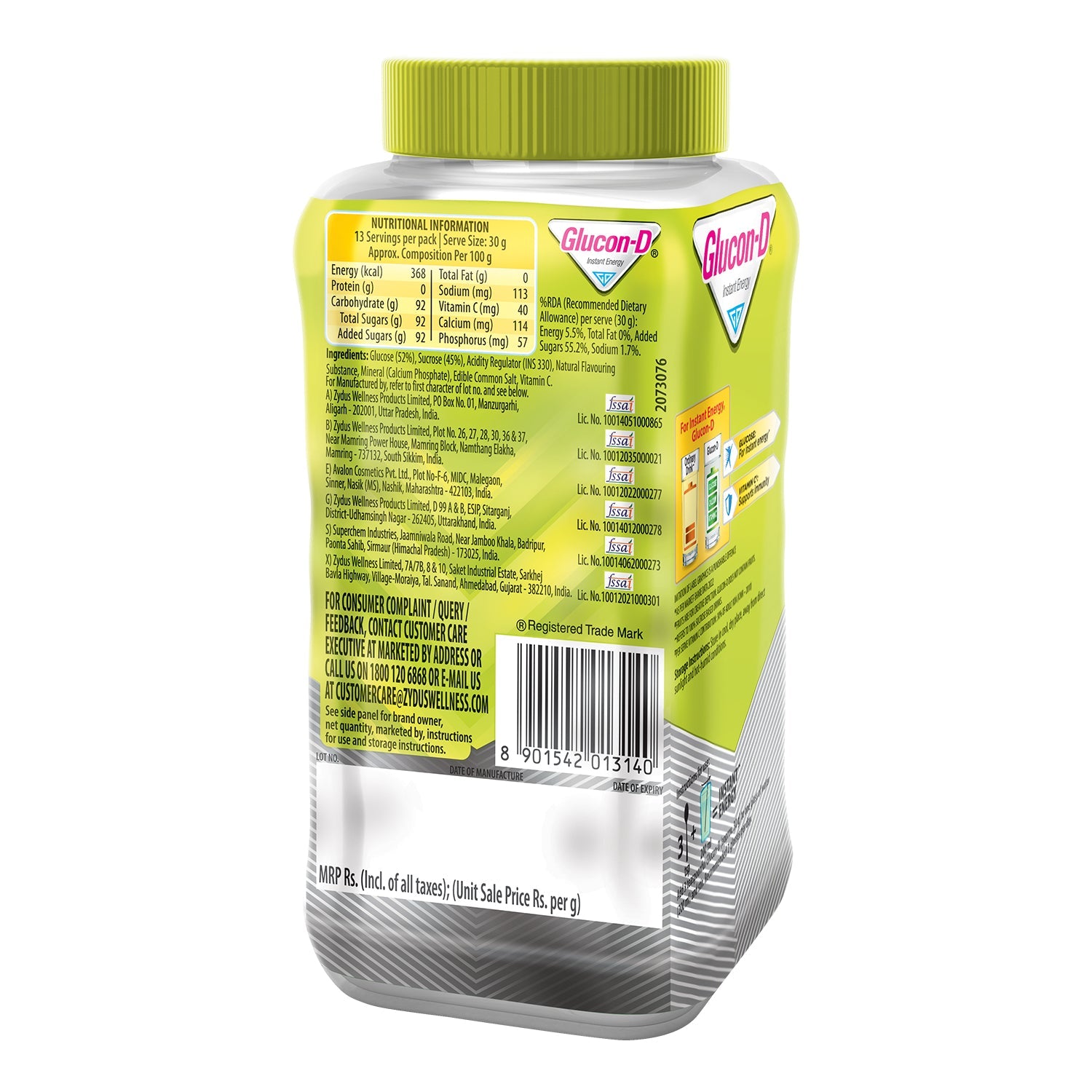 Glucon-D Nimbu Pani Glucose Powder(400G, Jar)| For Tasty & Healthy Tangy Flavoured Glucose Drink| Provides Instant Energy| Vitamin C Supports Immunity| Contains Calcium For Bone Health, Lime