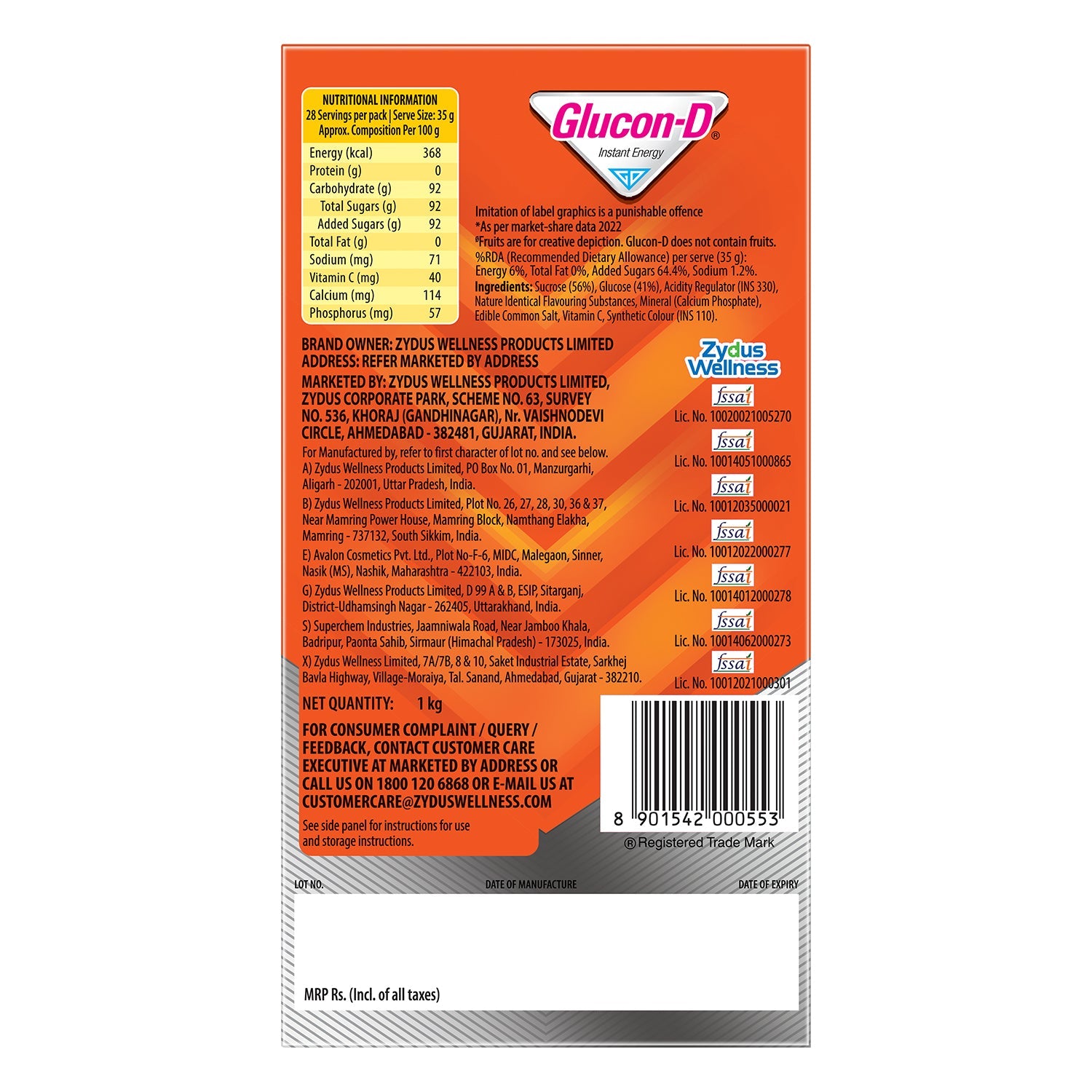 Glucon-D Tangy Orange Glucose Powder (1kg, Refill)| Tangy Orange Flavoured Glucose Drink| Provides Instant Energy| Vitamin C Boosts Immunity, Calcium for Intense Bone