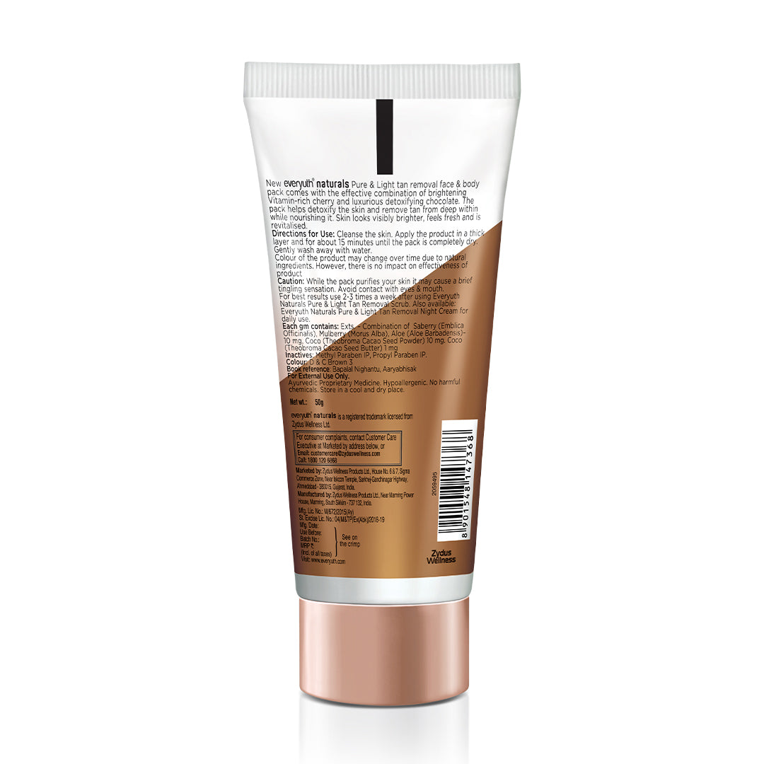 Everyuth Naturals Pure & Light Tan Removal Choco Cherry Face Pack, 50g, Tube