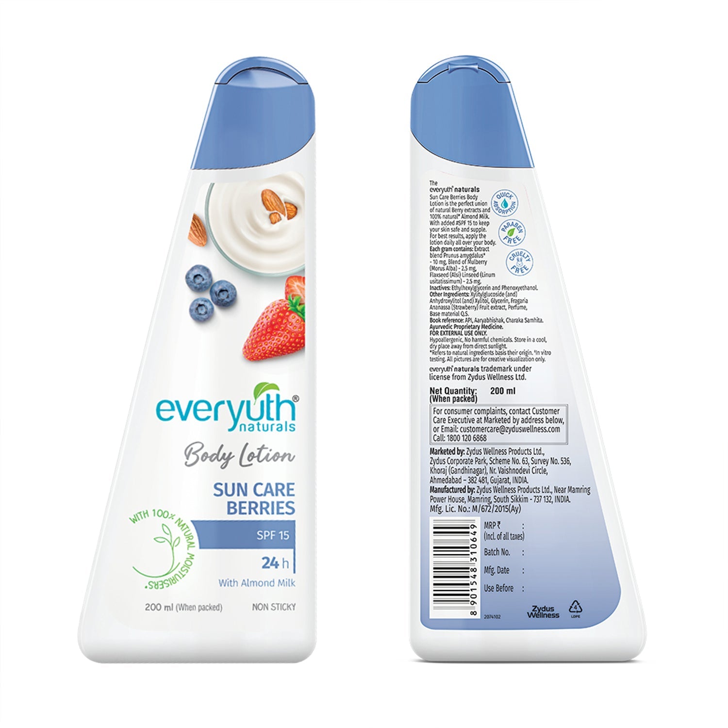 Everyuth Naturals Sun Care Berries Body Lotion (200Ml)|With Spf-15|24 Hours Intense Moisturization With Almond Milk & Berries Extracts|For Deep Skin Nourishment|Quick Absorption|For All Skin Types