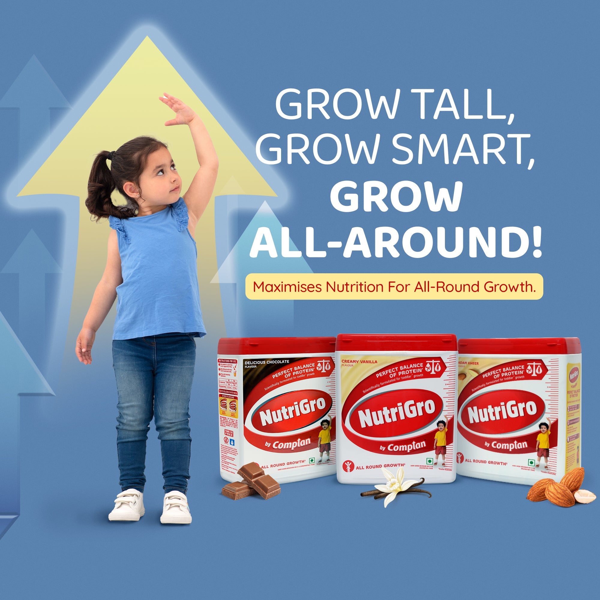 Nutrigro By Complan Tasty Nutritious Drink Powder for Kids (2 to 6 years), Milk Protein Based Drink with 33 Essential Vitamins and Minerals for Child's Growth (400g Jar) - Badam Kheer