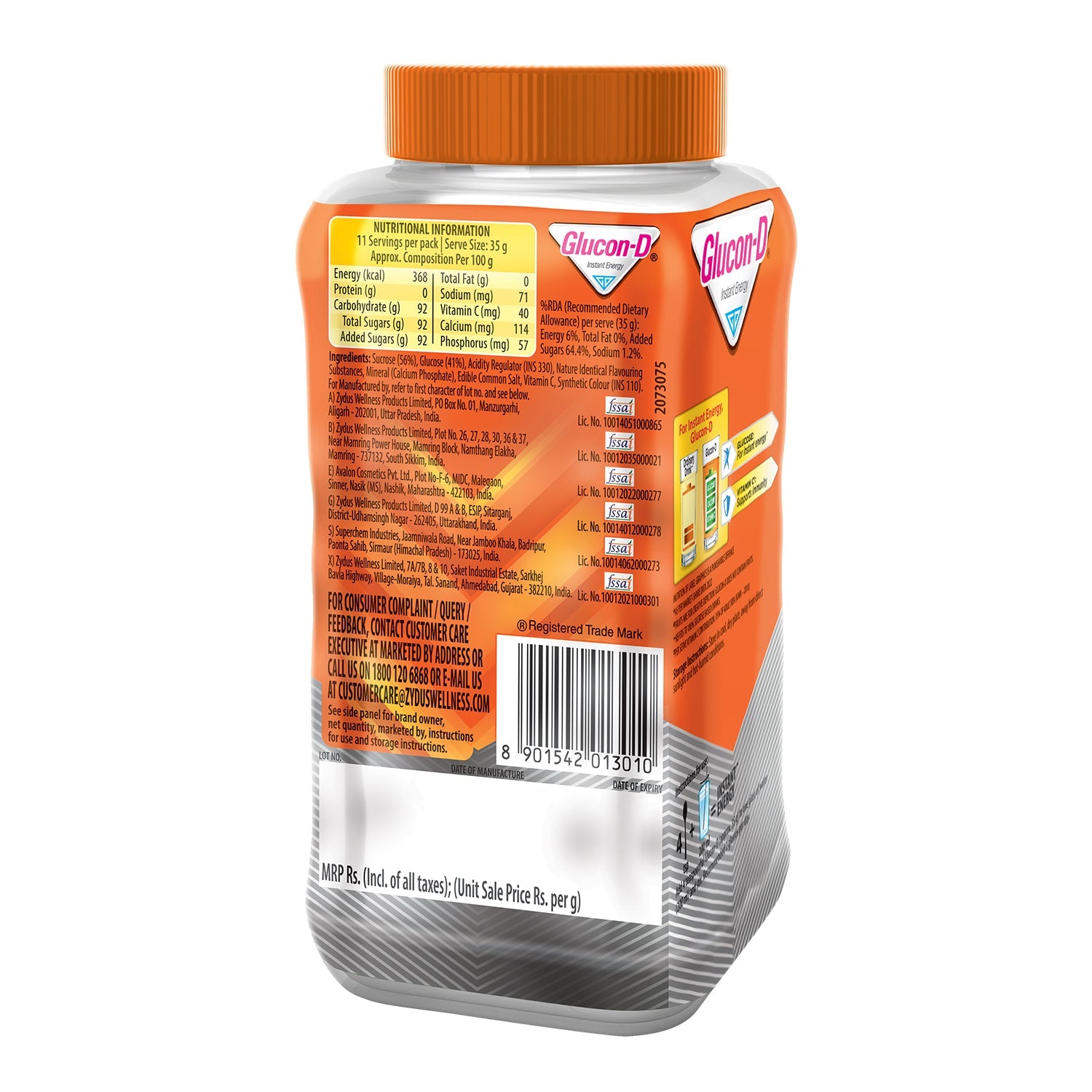Glucon-D Tangy Orange Glucose Powder(400g, Jar)| For Tasty & Healthy Orange Flavoured Glucose Drink| Provides Instant Energy| Vitamin C Supports Immunity| Contains Calcium for Bone Health
