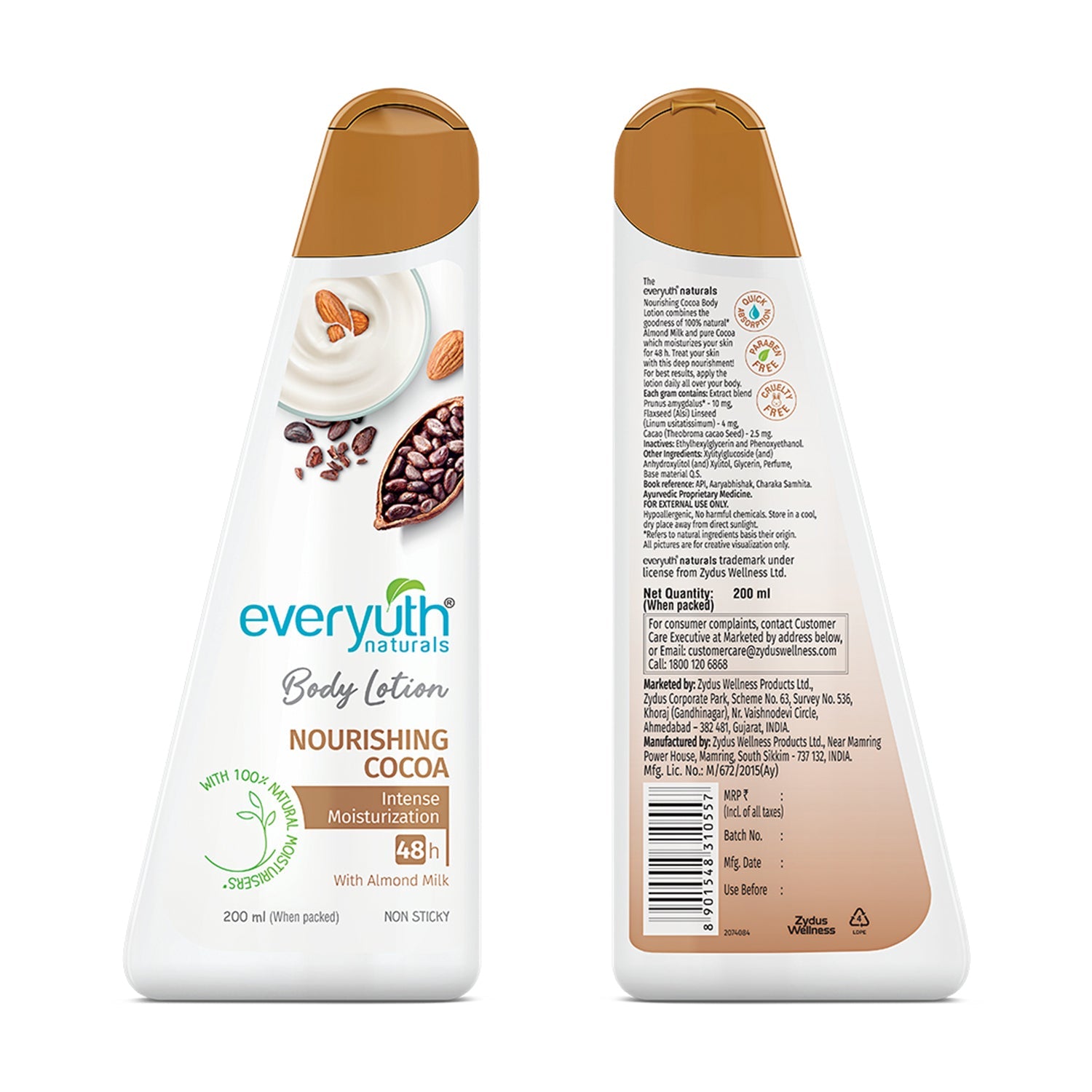 Everyuth Naturals Body Lotion Nourishing Cocoa| 48 hr Moisturization|Long-lasting|Quick Absorbing|for Men & Women|Pure Cocoa|100% Natural Almond Milk - 200ml