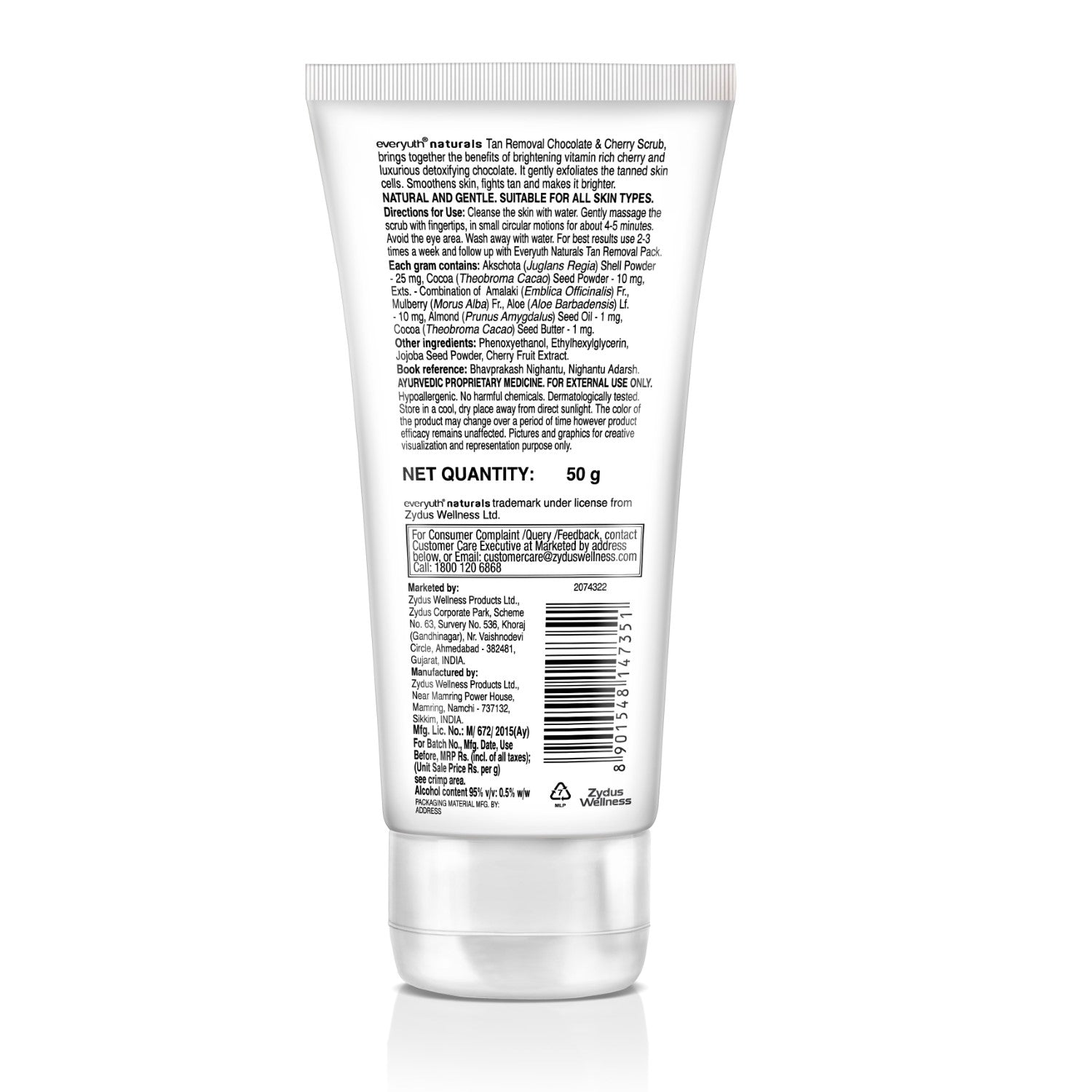 Everyuth Naturals Pure & Light Tan Removal Choco Cherry Scrub, 50gm, Tube