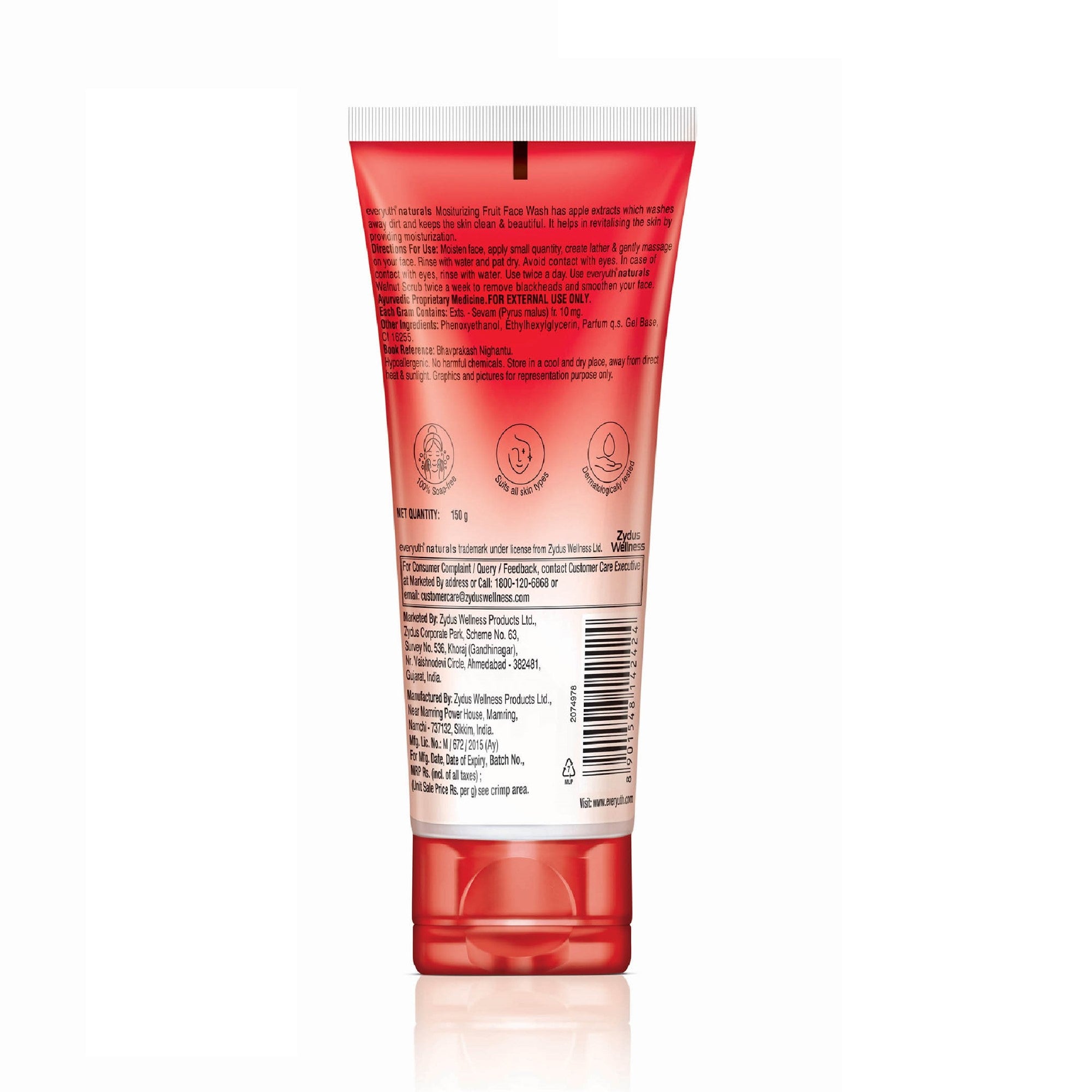 Everyuth Naturals Moisturizing Fruit Face Wash, 150gm, Tube