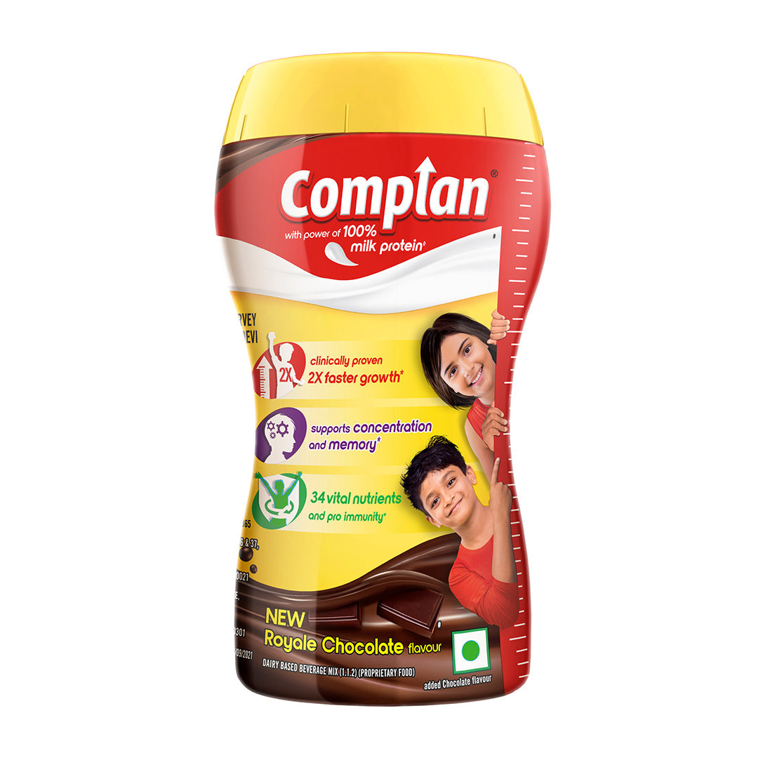 Complan Nutrition Drink Powder for Children, Royale Chocolate Flavour, 200 g Jar | Nutrition drink for kids with protein & 34 vital nutrients