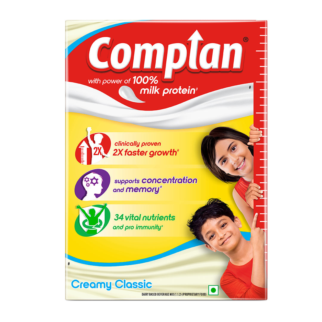 Complan Nutrition Drink Powder for Children, Creamy Classic Flavour, 200 g Carton | Nutrition drink for kids with protein & 34 vital nutrients