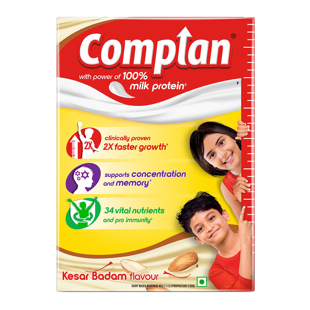 Complan Nutrition Drink Powder for Children, Kesar Badam Flavour, 200 g Carton | Nutrition drink for kids with protein & 34 vital nutrients