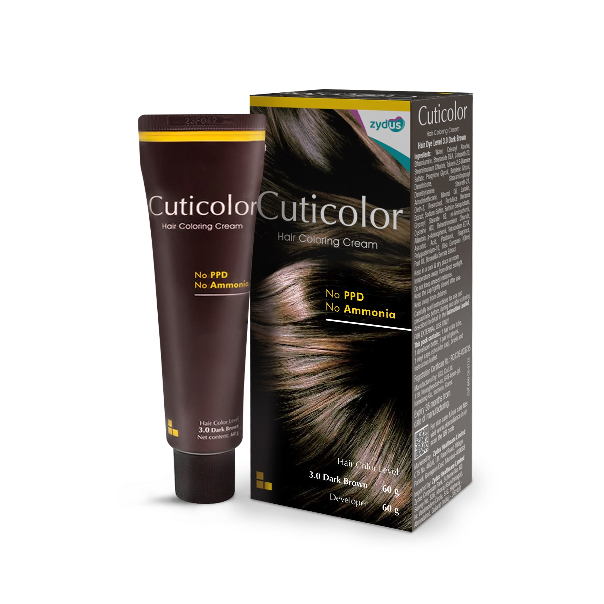Cuticolor Permanent Hair Color Cream|#1 Dr prescribed|Suitable for Sensitive Skin|Eco Mechanism for Preserving Scalp Health|No Ammonia|No PPD|Enriched with Portulaca & Boseivela Extracts -Dark Brown (60g)